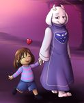  ambiguous_gender animal_ears caprine cub female goat hand_holding hindpaw horn mammal open_mouth paws protagonist_(undertale) scott_calico smile toriel undertale young 