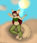  4_toes alizabeth_shepherd anthro barefoot beige_background belly_dancer belly_dancing big_ears black_nose blue_eyes breasts canine claws clothing cloud clouds cyan_background cyan_eyes desert female fennec fluffy fox fur hair harem_girl hindpaw looking_at_viewer mammal outside pawpads paws plain_background sand sky smile solo soraya_elcar standing sun tan_fur teal toes translucent transparent_clothing 