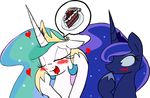  blue_fur blush cake equine female feral food friendship_is_magic fur hair horn horse mammal multi-colored_hair my_little_pony pony princess_celestia_(mlp) princess_luna_(mlp) purple_eyes royalty unicorn white_fur winged_unicorn wings zev 