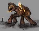  black_eyes creepy duo elkaart equine facial_markings feral fire flames glowing glowing_eyes grey_background horn horse magic mammal markings my_little_pony open_mouth plain_background pony unicorn yellow_eyes 