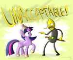 absurd_res adventure_time crossover crown cutie_mark dialog duo english_text equine female feral friendship_is_magic fur hair hi_res horn horse lemongrab mammal multi-colored_hair my_little_pony pony purple_fur purple_hair standing sword text twilight_sparkle_(mlp) weapon winged_unicorn wings wonder-waffle 