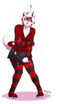  2013 anthro canine claws clothed clothing crossdressing dog fur hands hindpaw husky legwear male mammal mystikfox61 paws red_fur shirt skirt solo stockings striped_stockings surprise white_fur 