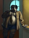  canine chubby clothing dog male mammal necktie nikolaiswiss open_shirt overweight shirt solo sugarboy underwear undressing 