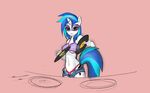  anthro anthrofied blue_hair breasts clothing cutie_mark equine eyewear female friendship_is_magic glasses hair horn horse looking_at_viewer mammal my_little_pony navel panties pony record red_eyes shirt shorts solo standing sunglasses swissleos thong underwear unicorn vinyl vinyl_scratch_(mlp) 