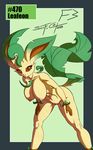  2013 anthro anthrofied big_breasts breasts brown_eyes butt canine eeveelution female fox green_background hair leaf_tail leafeon looking_at_viewer navel nintendo nipples nude pinup plain_background pok&eacute;mon pok&eacute;morph pokemon pose pussy scificat smile solo standing the_pokedex_project video_games yellow_fur 