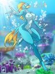  absurd_res big_breasts big_lips blue_nipples blue_skin breasts bubble bubbles claws female fish green_eyes hi_res hindpaw lips looking_at_viewer marine navel nipples nude paws smile solo thighs underwater voluptuous walter_sache water yellow_lips yellow_skin 