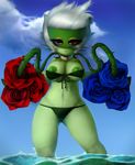  anthrofied bikini breasts cleavage clothed clothing female flora_fauna looking_at_viewer navel nintendo nipples outside plantpenetrator pok&#233;mon pok&#233;morph pok&eacute;mon red_eyes roserade skimpy solo swimsuit thorns tight_clothing video_games vines wide_hips 
