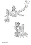  barefoot demon-man female flat_chested frog monochrome pussy ribbons transformation webbed_feet webbed_hands webbed_toes 