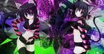  black_hair black_x_pink breasts cat cat_ears clothed clothing double feline female hair hi_res legwear mammal midriff naru_nanao ribbons shorts skimpy stripes thigh_highs under_boob 