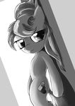  against_wall anthro anthrofied black_and_white button&#039;s_mom button's_mom cutie_mark equine female flat_chested greyscale gsphere hair horse long_hair looking_at_viewer mammal monochrome my_little_pony original_character pony smile solo 