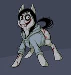  black_hair blood bottomless clothing creepypasta cutie_mark equine feral friendship_is_magic grimdark hair hoodie horse jeff_the_killer looking_at_viewer male mammal my_little_pony navel ponification pony solo 