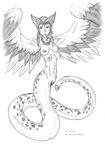  clitoris cock-tail demon-man feathers hair herm intersex monochrome multi_breast navel necklace nipples penis pussy smile snake_tongue solo spots tiara wings 