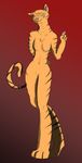  anthro barefoot biting_lip blush breasts cat claws curled_tail feline female fur hindpaw looking_at_viewer mammal model_sheet nude paws petite plain_background pussy slim small small_breasts solo tiger tuft 