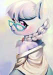  aruurara blush clothing cub equine eyewear female feral friendship_is_magic fur glasses grey_fur grey_hair hair horse looking_at_viewer looking_back mammal my_little_pony pony portrait purple_eyes silver_spoon_(mlp) solo young 