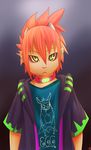 ambiguous_gender clothed clothing hair horn human jewelry looking_at_viewer male mammal multicolored_eyes necklace orange_hair red_hair ru_(rudragon) rudragon shirt simple_background 