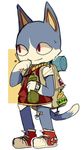  animal_crossing backpack clothing feline male mammal nintendo rover_(animal_crossing) sweat unknown_artist video_games water 