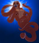  black_sclera breasts cephalopod conch ear_piercing eyelashes female gideon huge_breasts lips lipstick muscles muscular_female nipples octopus orange_body piercing pince-nez pussy seashell seductive solo suckers suction_cup sunlight taka tentacles underwater water 