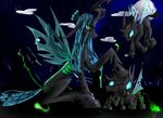  ambiguous_gender black_body blue_eyes blue_hair changeling female feral friendship_is_magic green_eyes group hair horn my_little_pony night noideasfornicknames outside queen_chrysalis_(mlp) sky wings 