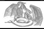  anthro baby dragon egg eyes_closed female greyscale hair hi_res long_ears monochrome mother nude parent pencil plain_background reinkorn scalie simple_background sitting solo tails traditional_media white_background wings young 