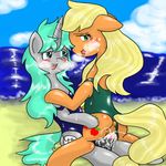  anus applejack_(mlp) beach blonde_hair cowgirl_position cum cum_in_pussy cum_inside duo equine female feral freckles friendship_is_magic fur green_eyes green_hair grey_fur hair horn horse male mammal my_little_pony on_top one-piece_swimsuit orange_fur original_character panting penetration penis pony pussy saliva saliva_string seaside sex straddling straight swimsuit unicorn vaginal vaginal_penetration wonton_soup 