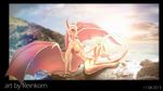  absurd_res anthro anus breasts claws cloud clouds dragon eye female hi_res human_skin long_tail nude original_character pussy reinkorn rocks scalie sea solo sun water wings 