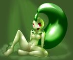  anthro breasts chikorita elpatrixf female green_nipples green_skin nintendo pok&#233;mon pok&#233;morph pok&eacute;mon pussy red_eyes video_games 
