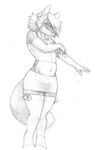  crossdressing fluffy_tail fox girly gloves hair legwear male mammal monochrome navel plain_background sketch skirt solo stockings tube_top vahnfox white_background wide_hips 