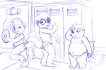  alvin_seville bluepawpanda blush bulge chipmunk chubby cub eyewear fluffy_tail food glasses locker_room lockers male mammal rodent simon_seville sketch theodore_seville underwear young 