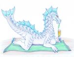  agnaktor anthro breasts dragon drink drinking female games glacial_agnaktor iggi leviathan monster_hunter non-mammal_breasts nude plain_background scalie solo straw towel video_games white_background white_body yellow_eyes 