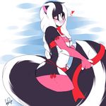  blush bulge clothed clothing crossdressing geekidog girly hair long_hair male mammal pink_nose skimpy skunk solo 