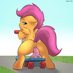  anus clopper-dude cub dildo ears_back ears_down equine female feral friendship_is_magic fur gaping hair horse mammal my_little_pony orange_fur pegasus pony pose purple_hair pussy scootaloo_(mlp) scooter sex_toy signature solo wings young 