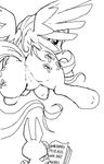  angel_(mlp) anus book butt cutie_mark duo english_text equine female feral fluttershy_(mlp) friendship_is_magic horse lagomorph mammal monochrome my_little_pony pegasus plain_background pony presenting presenting_hindquarters pussy stoic5 text white_background wings 