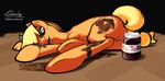  applejack_(mlp) blonde_hair cowboy_hat cutie_mark equine female feral food food_play freckles friendship_is_magic fur green_eyes hair hat horse lying mammal my_little_pony on_side orange_fur pentabins pony solo 