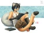  book clothing feline female florida_panther kacey mammal panther pen shirt shorts sitting solo tank_top 