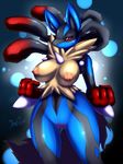  abstract_background blush breasts female lucario mega_evolution mega_lucario mnxenx001 nintendo nipples nude pok&#233;mon pok&eacute;mon pussy red_eyes solo video_games 