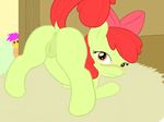  apple_bloom_(mlp) avian bird bow butt chicken cub equine female feral friendship_is_magic fur hair horse looking_at_viewer looking_back mammal my_little_pony pony presenting presenting_hindquarters pussy red_hair vulapa yellow_fur young 