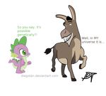  crossover dialog diegotan donkey donkey_(character) donkey_(shrek) dragon english_text equine feral friendship_is_magic hooves horse male mammal my_little_pony plain_background shrek spike_(mlp) text transparent_background 