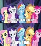  blonde_hair blue_eyes cowboy_hat cutie_mark equine female feral fluttershy_(mlp) friendship_is_magic green_eyes group hair hat horn horse imminent_rape looking_at_viewer mammal meme multi-colored_hair my_little_pony orange_hair pegasus pink_hair pinkie_pie_(mlp) pony princess_luna_(mlp) rainbow_dash_(mlp) rainbow_hair rarity_(mlp) smile smirk two_tone_hair unicorn wings 