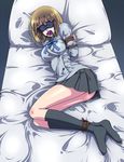  1girl bdsm black_legwear blindfold bondage bound brown_hair devil_survivor_2 kneehighs megami_ibunroku_devil_survivor nitta_io pillow sakuraba_tsukasa school_uniform short_hair 