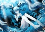  aqua_eyes aqua_hair barefoot bubble dress floating_hair hatsune_miku long_hair michi_(iawei) pale_skin shinkai_shoujo_(vocaloid) solo submerged twintails underwater very_long_hair vocaloid 