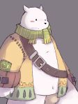  2010 anthro belly blush clothed clothing fundoshi fur humanoid_hands japanese_clothing kui male mammal navel overweight overweight_male pangya scarf simple_background solo titan_boo underwear ursid white_fur 