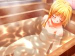  1girl bath blonde_hair blush chris_northfield eyes_closed game_cg nude princess_waltz solo takeya_masami water 