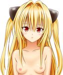  aki99 bad_id bad_pixiv_id blonde_hair blush breasts highres konjiki_no_yami long_hair looking_at_viewer nipples nude red_eyes simple_background small_breasts solo to_love-ru upper_body white_background 