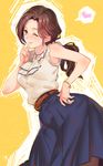  bad_id bad_pixiv_id bare_shoulders belt breasts brown_eyes brown_hair ekao heart idolmaster idolmaster_cinderella_girls kawashima_mizuki long_hair medium_breasts one_eye_closed ponytail skirt smile solo 