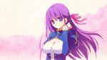  aotsuki_takao artoria_pendragon_(all) cosplay fate/stay_night fate_(series) hair_ribbon long_hair matou_sakura purple_eyes purple_hair ribbon saber saber_(cosplay) smile solo 