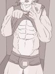  2018 5_fingers abs boxer_briefs bulge canine cellphone clothed clothing clothing_lift dog greyscale husky kouya_(morenatsu) male mammal monochrome morenatsu muscular muscular_male partially_clothed phone presenting selfie shirt shirt_lift simple_background sketch smile solo tank_top underwear yunu38 