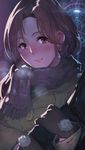  arm_hug bad_id bad_pixiv_id blush breath brown_eyes brown_hair couple ekao gloves idolmaster idolmaster_cinderella_girls kawashima_mizuki long_hair looking_at_viewer ponytail scarf smile solo 