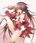  1girl alice_(pandora_hearts) boots brown_hair food long_hair meat monokurocolors pandora_hearts ribbon 