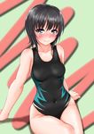  black_eyes black_hair blush boku_wa_tomodachi_ga_sukunai competition_swimsuit mikazuki_yozora norte one-piece_swimsuit short_hair sitting swimsuit 