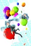  balloon blue_eyes blue_hair detached_sleeves hachune_miku hatsune_miku headset kuno_touya long_hair multiple_girls musical_note necktie skirt spring_onion thighhighs twintails very_long_hair vocaloid 